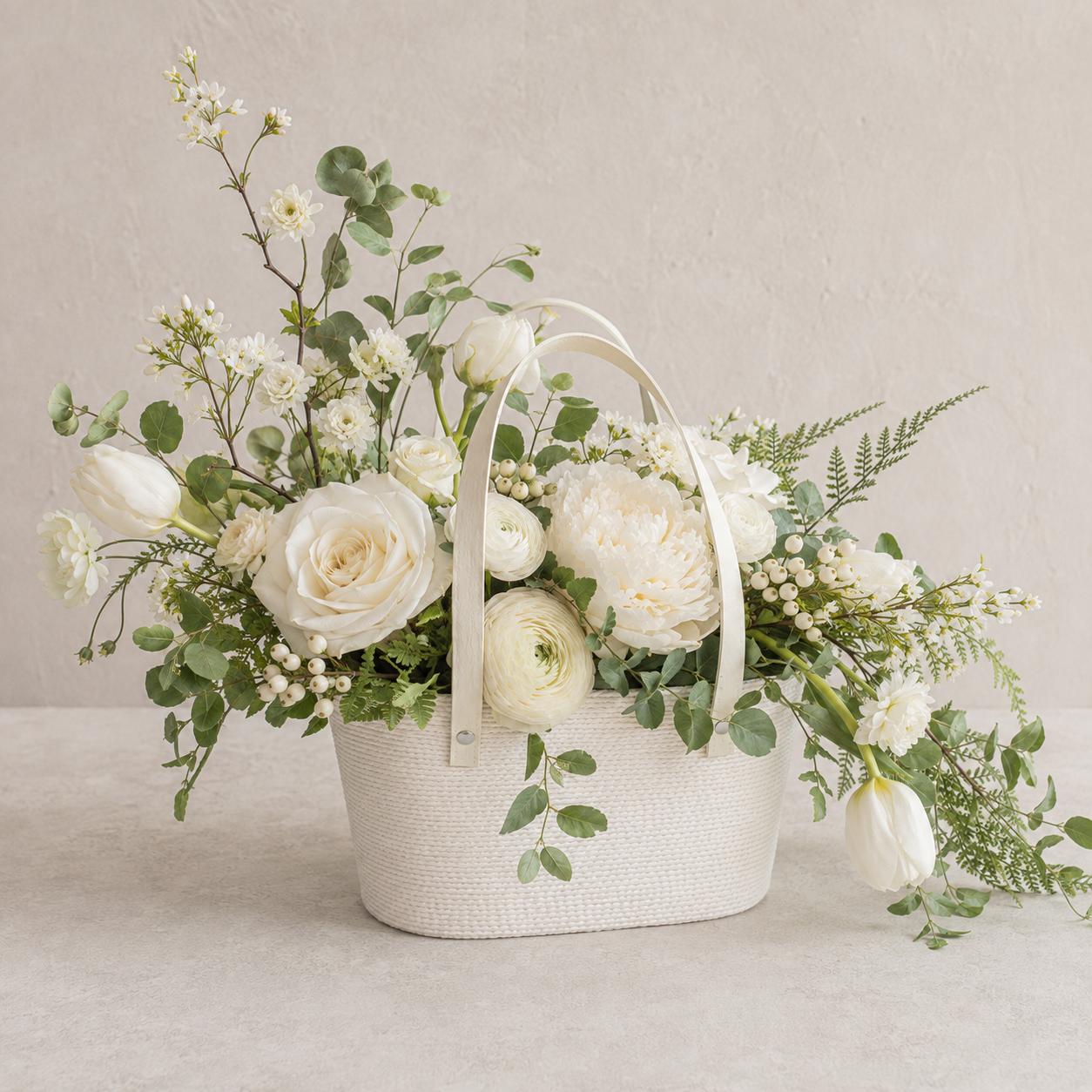 Pure Devotion Flower Basket – White