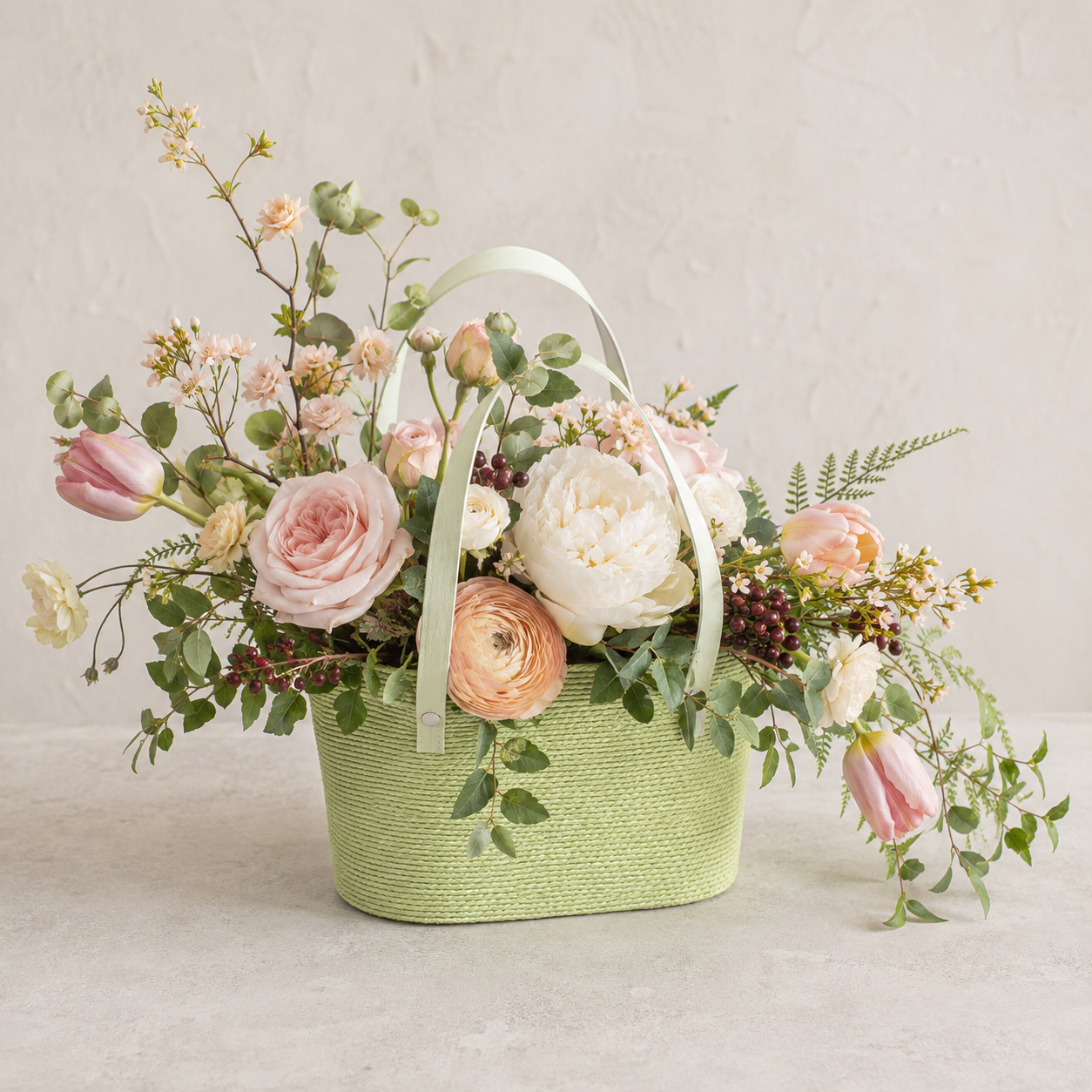 Spring Reverie Flower Basket – Light Green