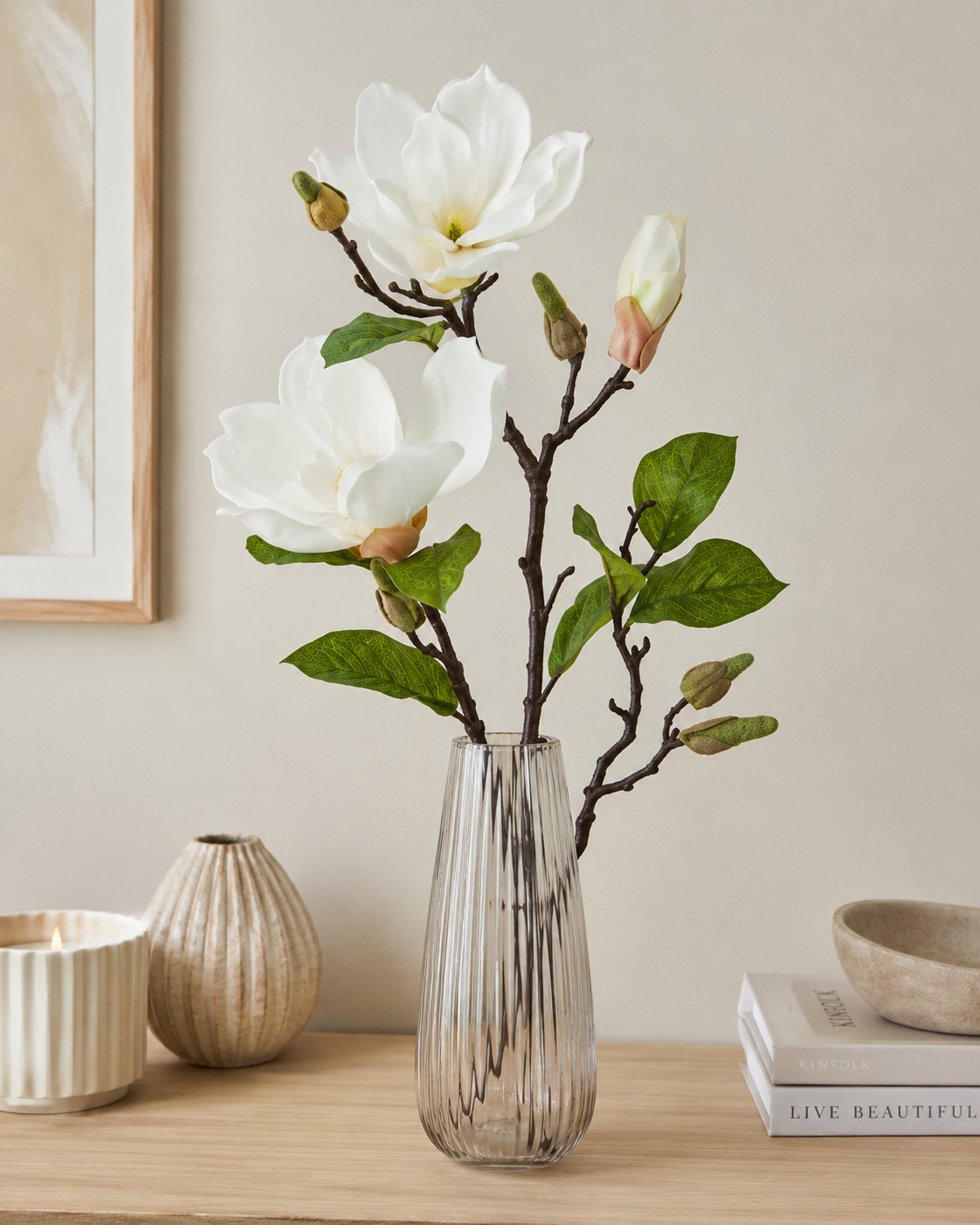Magnolia Open Flower Spray with Bud Light Pink (71cmH)