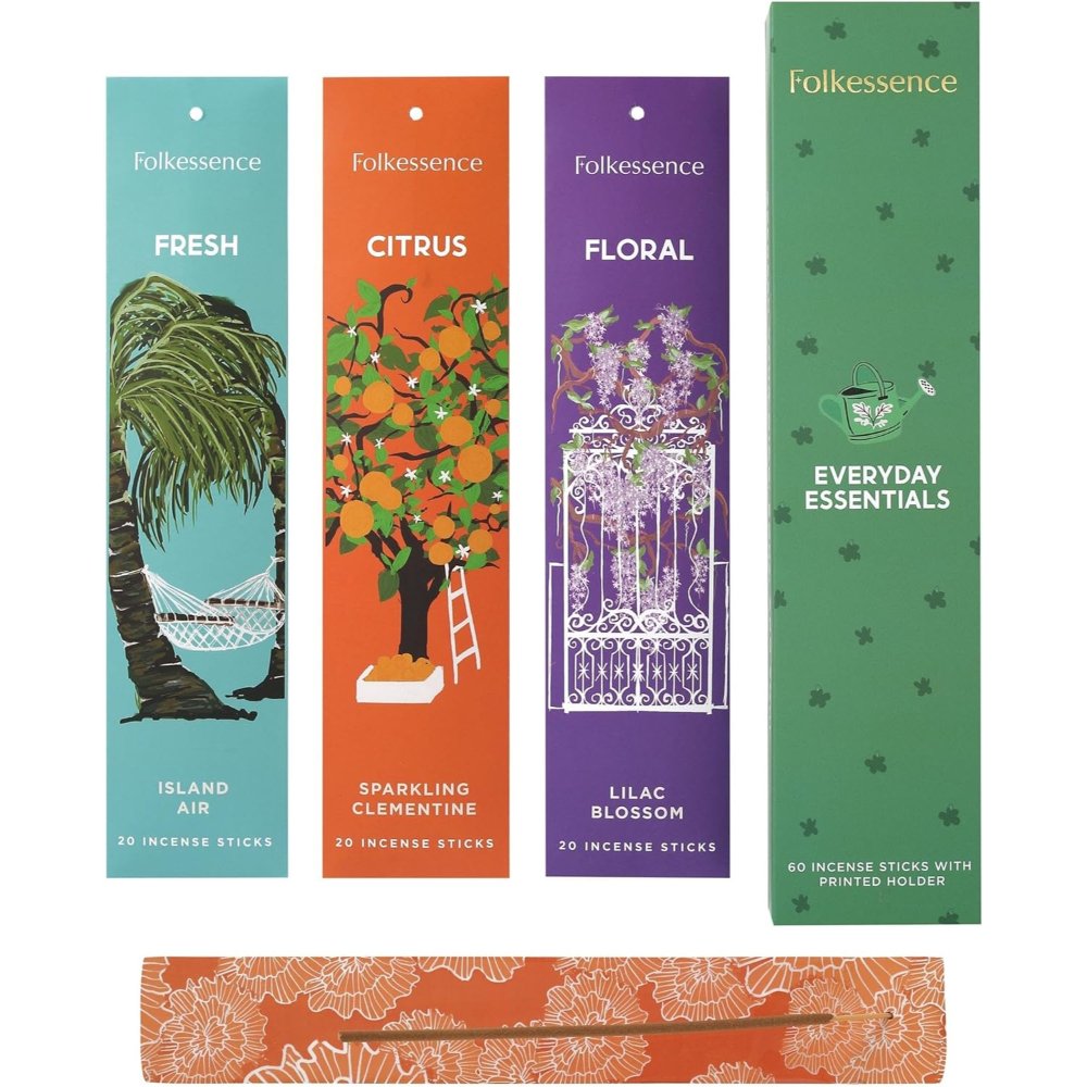 Everyday Essentials Incense 60 Sticks with Holder Gift Pack Folkessence