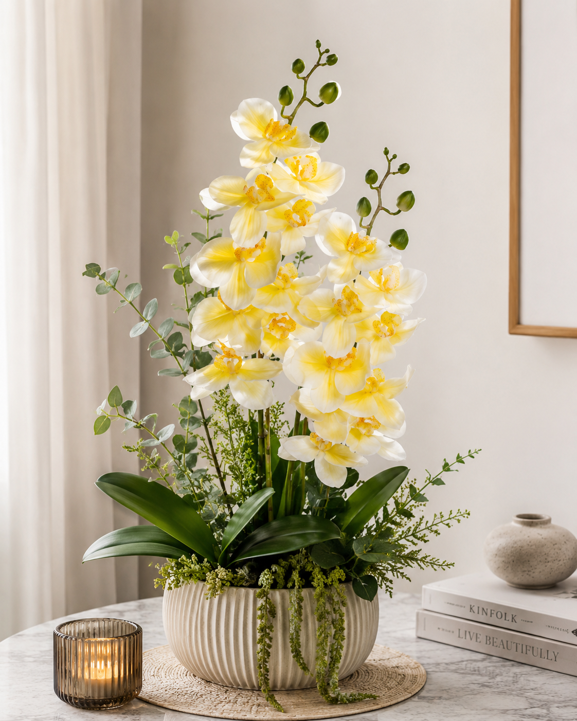 Phalaenopsis Orchid Stem Real Touch 9 Head Yellow (81cmH)