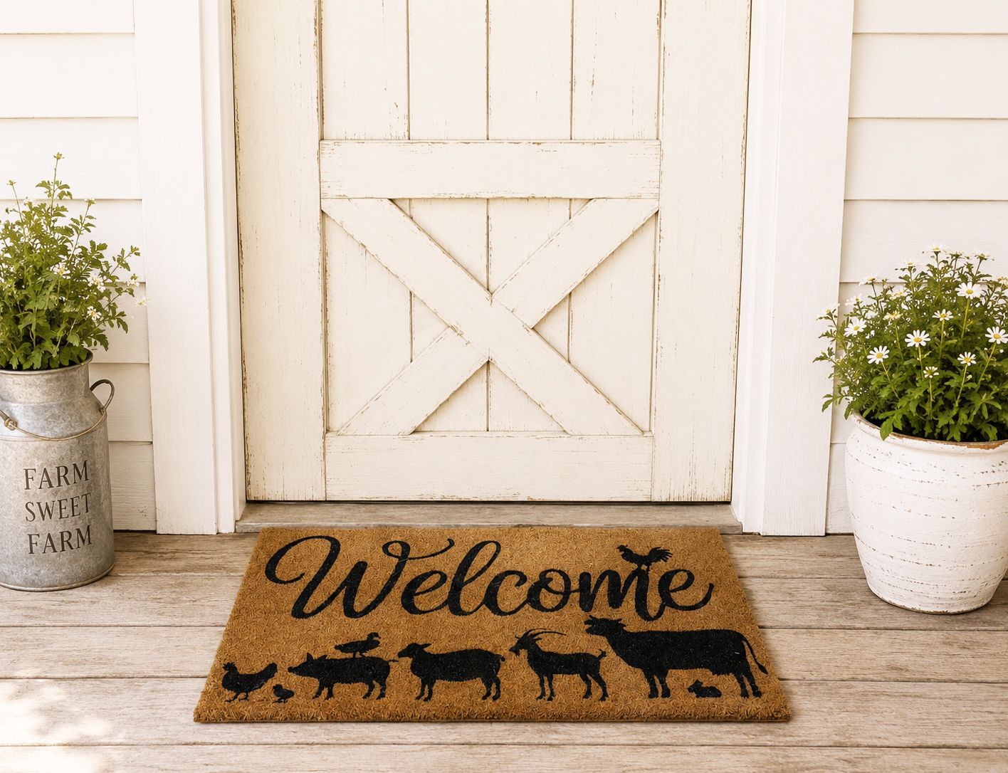 Welcome to the Farm Doormat Black 45x75c