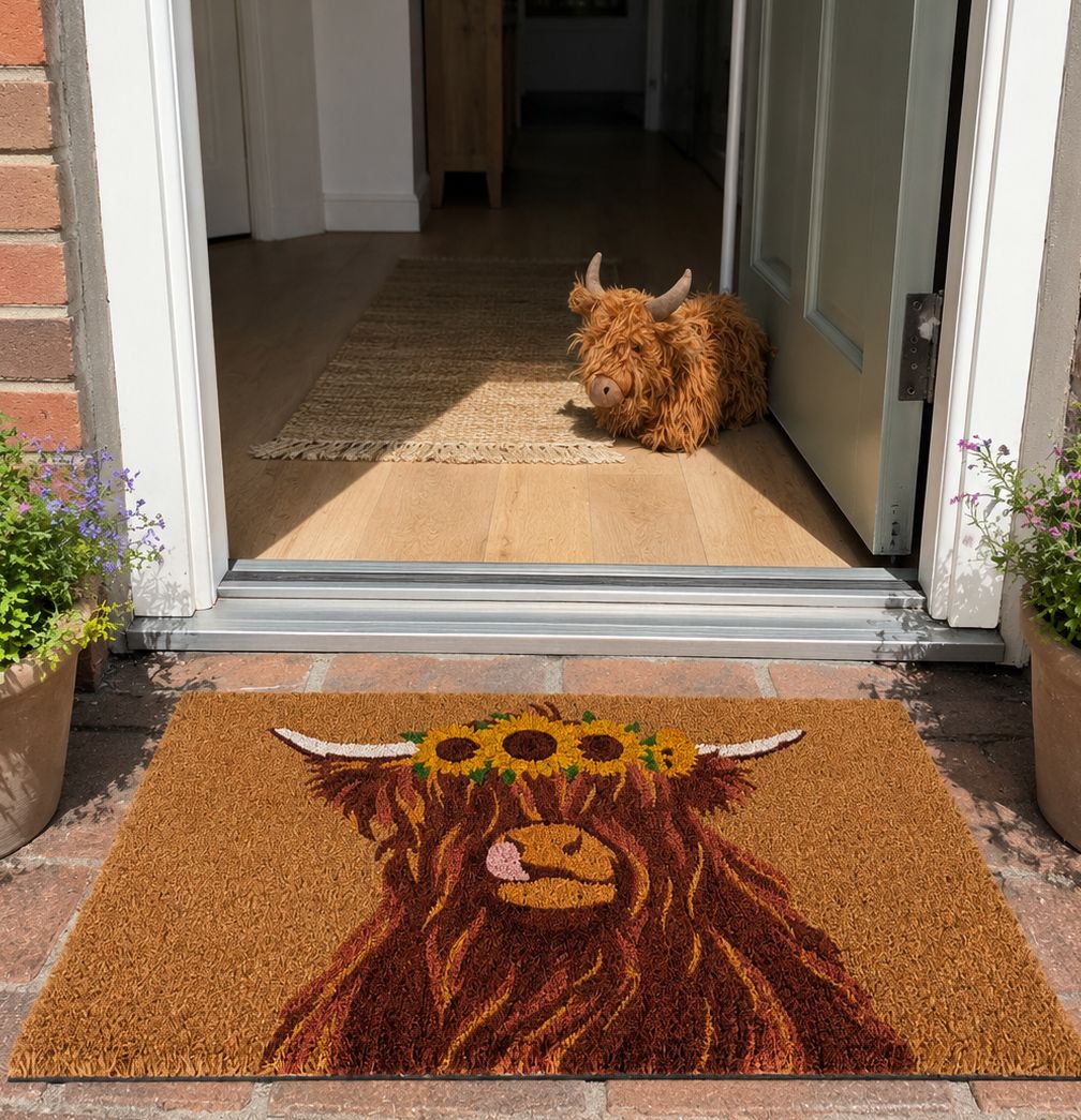 Highland Cow Doormat Brown 45x75cm