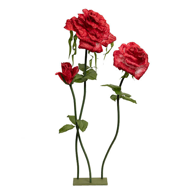 Giant Romantic Paper Flower Roses w Base Set 3 Red (160cmH)