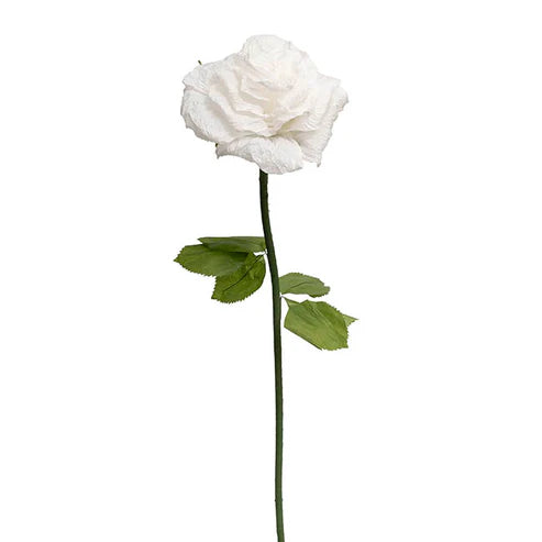 Large Romantic Paper Flower Rose Stem White (30cmDx130cmH)