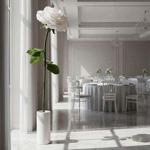 Large Romantic Paper Flower Rose Stem White (30cmDx130cmH)