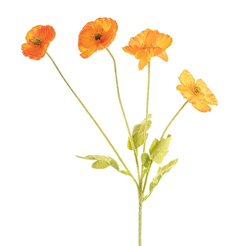 Poppy Spray 4x Flowers Yellow Centre Orange