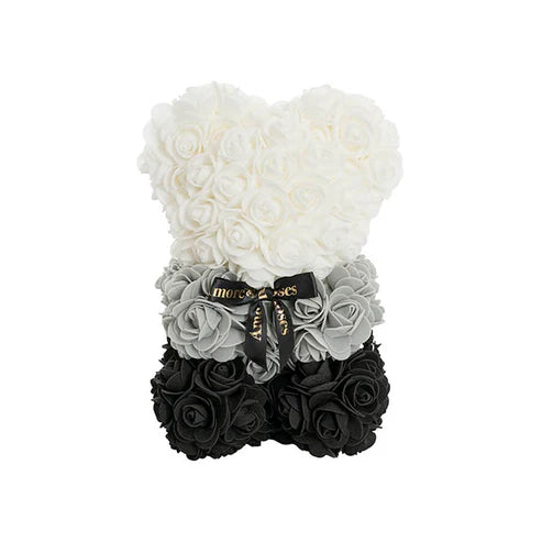 Amore Rose Bear w Black Bow Ombre Black (25cmH)