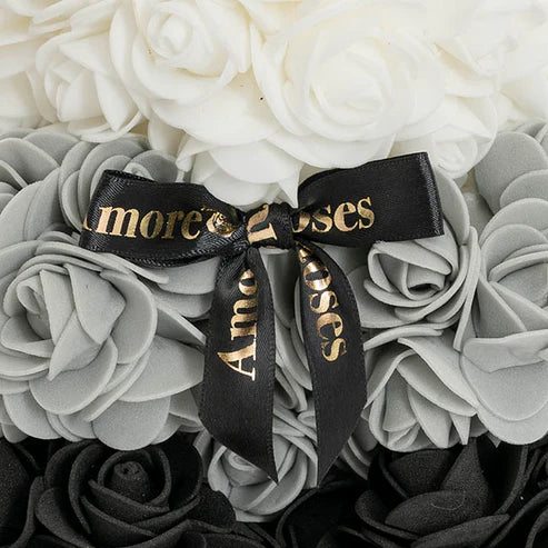 Amore Rose Bear w Black Bow Ombre Black (25cmH)