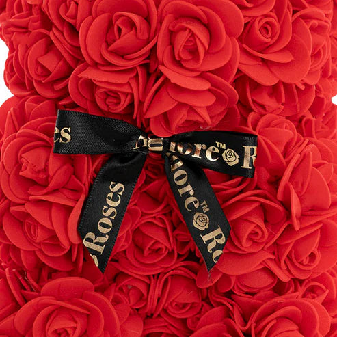Amore Rose Bear w Black Bow Red (25cmH)