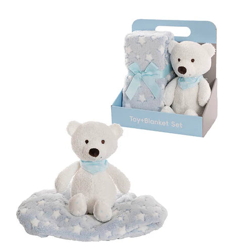 Bear Gift Pack Bear and Blanket Blue (23cmST)