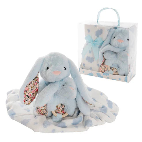 Rattle & Blanket Gift Pack Soft Blue (25cmH)