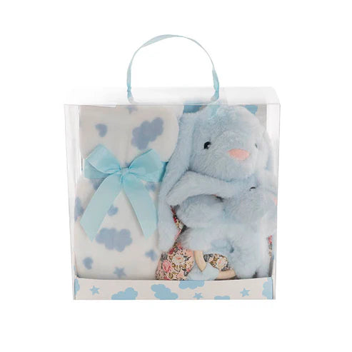 Rattle & Blanket Gift Pack Soft Blue (25cmH)