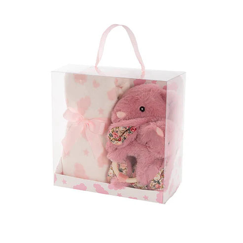 Bunny Flora, Rattle & Blanket Gift Pack Dusty Pink (25cmH)