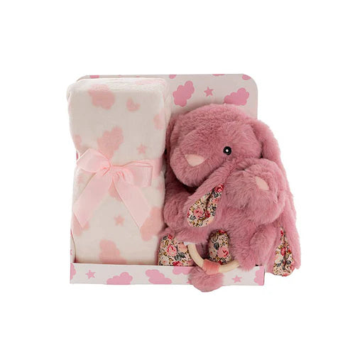 Bunny Flora, Rattle & Blanket Gift Pack Dusty Pink (25cmH)