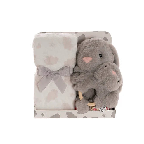 Bunny Flora, Rattle & Blanket Gift Pack Soft Grey (25cmH)