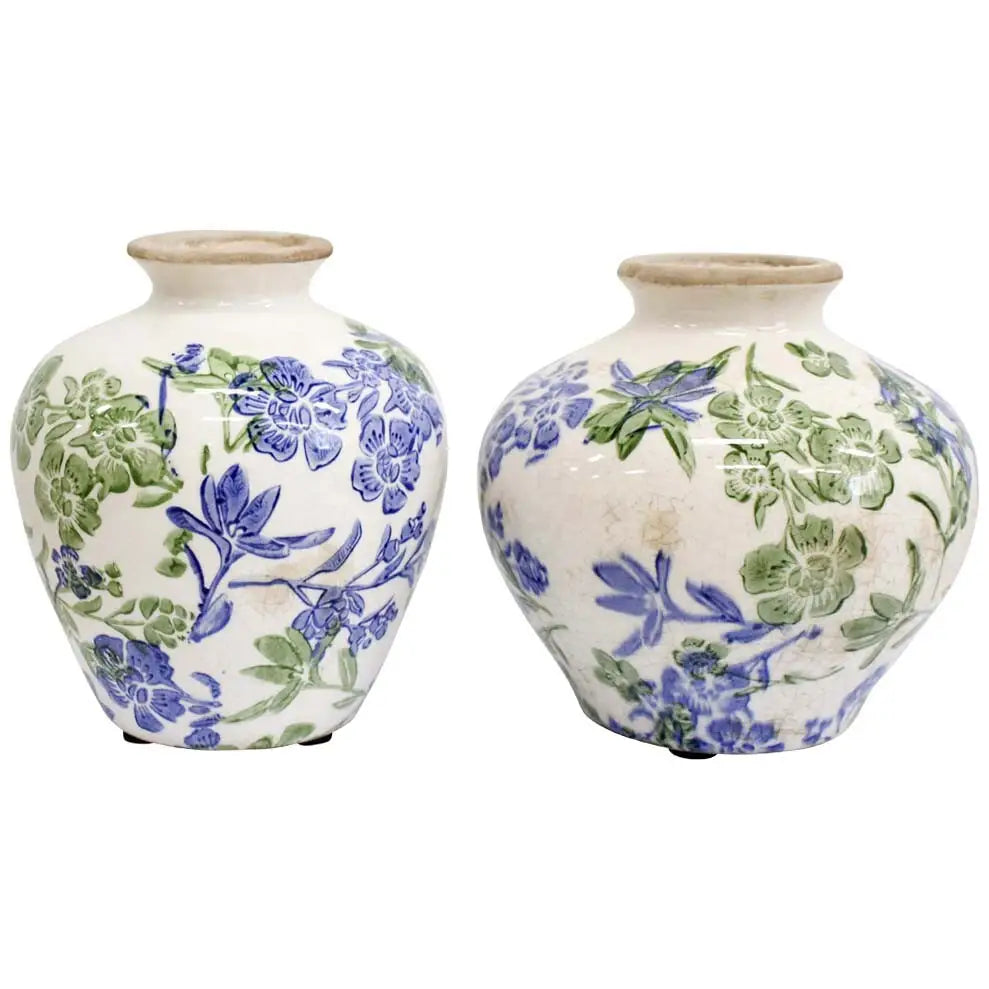Bud Vase S/2 Squat Botanical Blue