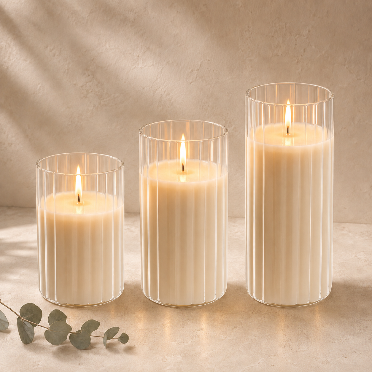 Ripple Glow Candle Jar Set of 3 – Clear