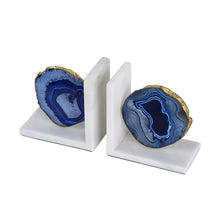 Blue Agate Bookends On Marble Base