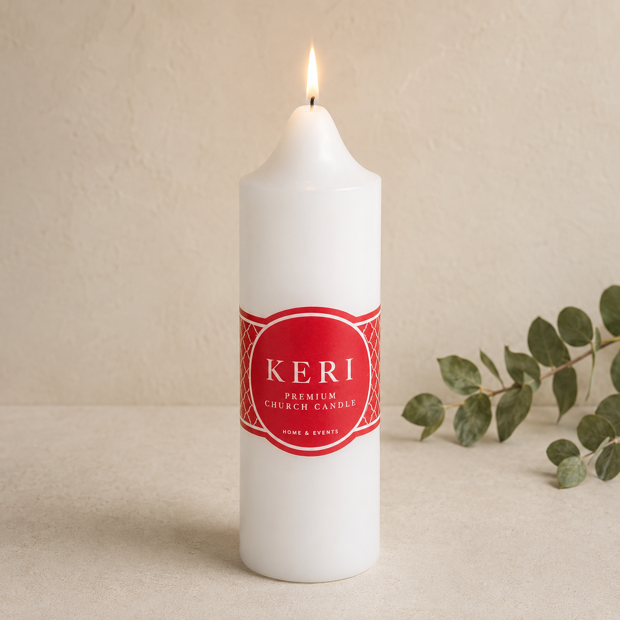 Classic White Church Pillar Candle – 5 × 15cm