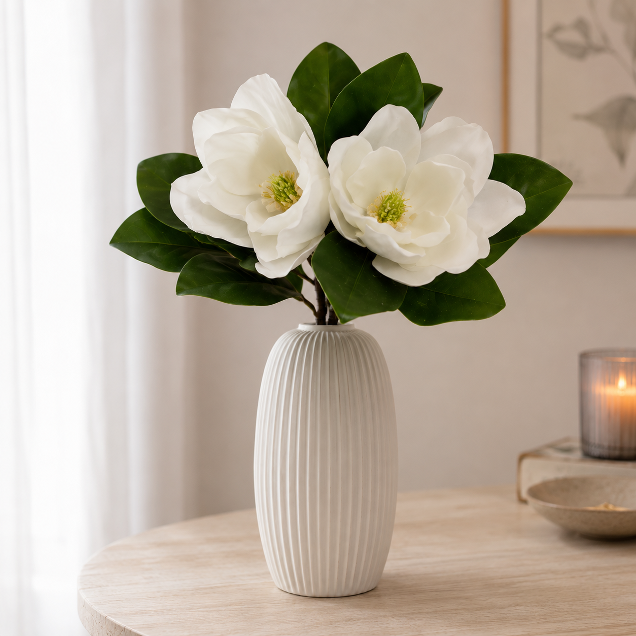 Real Touch Magnolia 2 Stem Bunch White (60cmH)