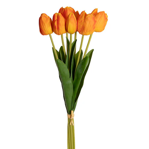 Real Touch 7 Head Tulip Bunch Orange (49cmH)