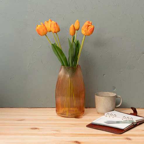 Real Touch 7 Head Tulip Bunch Orange (49cmH)