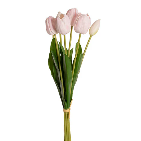 Real Touch 7 Head Tulip Bunch Pale Pink (49cmH)