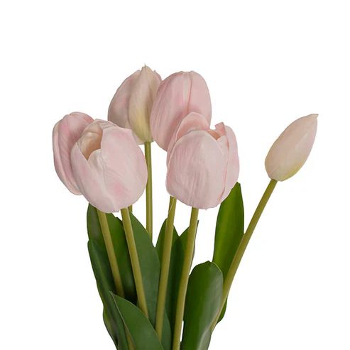 Real Touch 7 Head Tulip Bunch Pale Pink (49cmH)