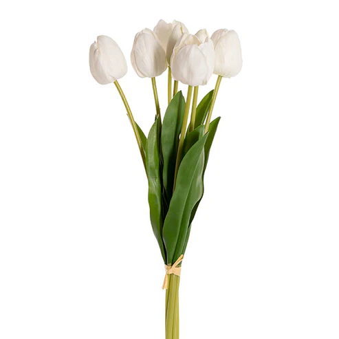 Real Touch 7 Head Tulip Bunch White (49cmH)