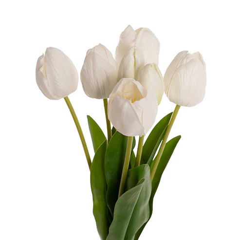 Real Touch 7 Head Tulip Bunch White (49cmH)