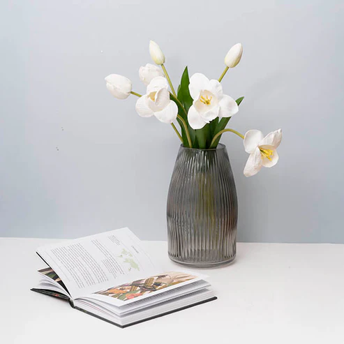 Real Touch 7 Head Tulip Bunch White (49cmH)