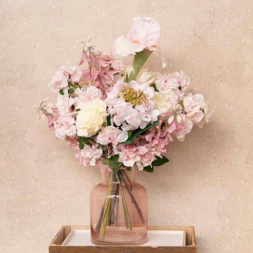 Budding Real Touch Hydrangea Stem White Pink (18cmDx70cmH)