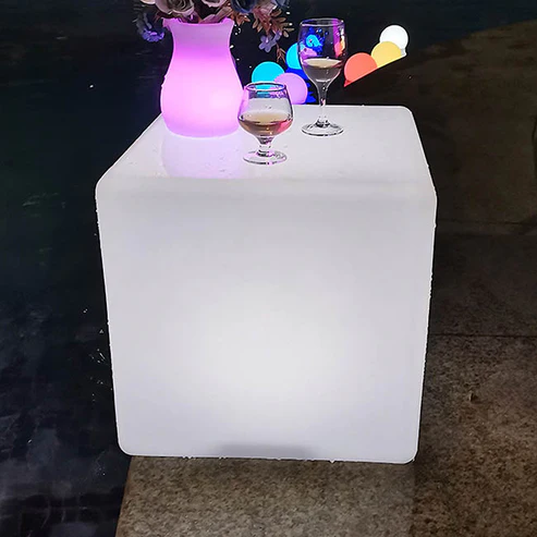LED Glow Stool Stand Cube Rechargeable White (50x50x50cmH