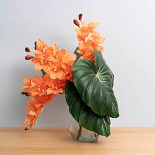 Cymbidium Orchid Real Touch 9 Head Apricot (76cmH)