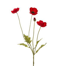 Poppy Spray 3x flowers 1x bud Red