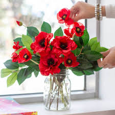 Poppy Spray 3x flowers 1x bud Red