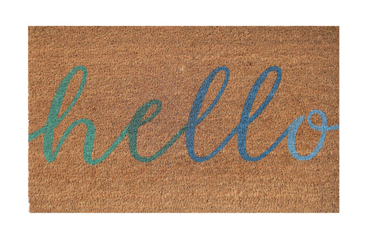 Hello Doormat Green Blue 45x75cm
