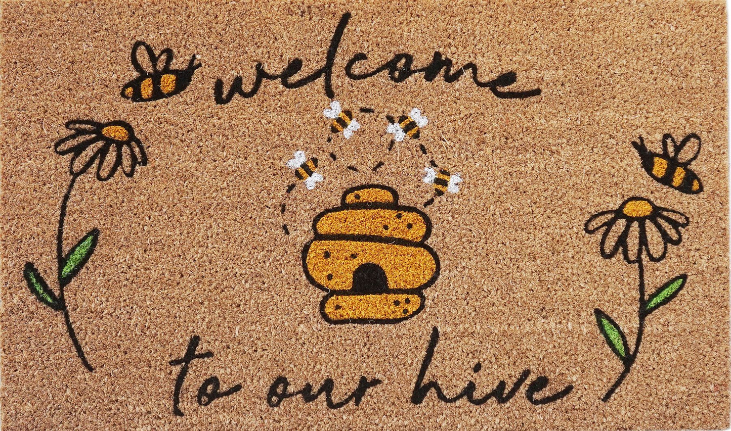Welcome To Our Hive Doormat Black & Yell
