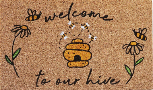 Welcome To Our Hive Doormat Black & Yell