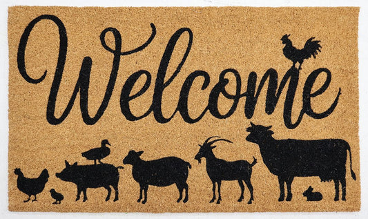 Welcome to the Farm Doormat Black 45x75c