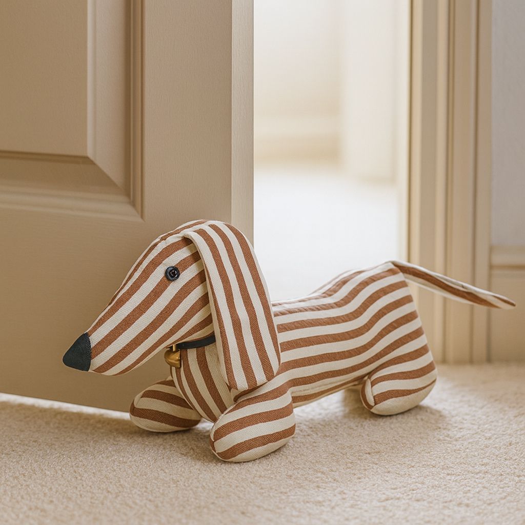 Stripy Dachy Dog Doorstopper Brown