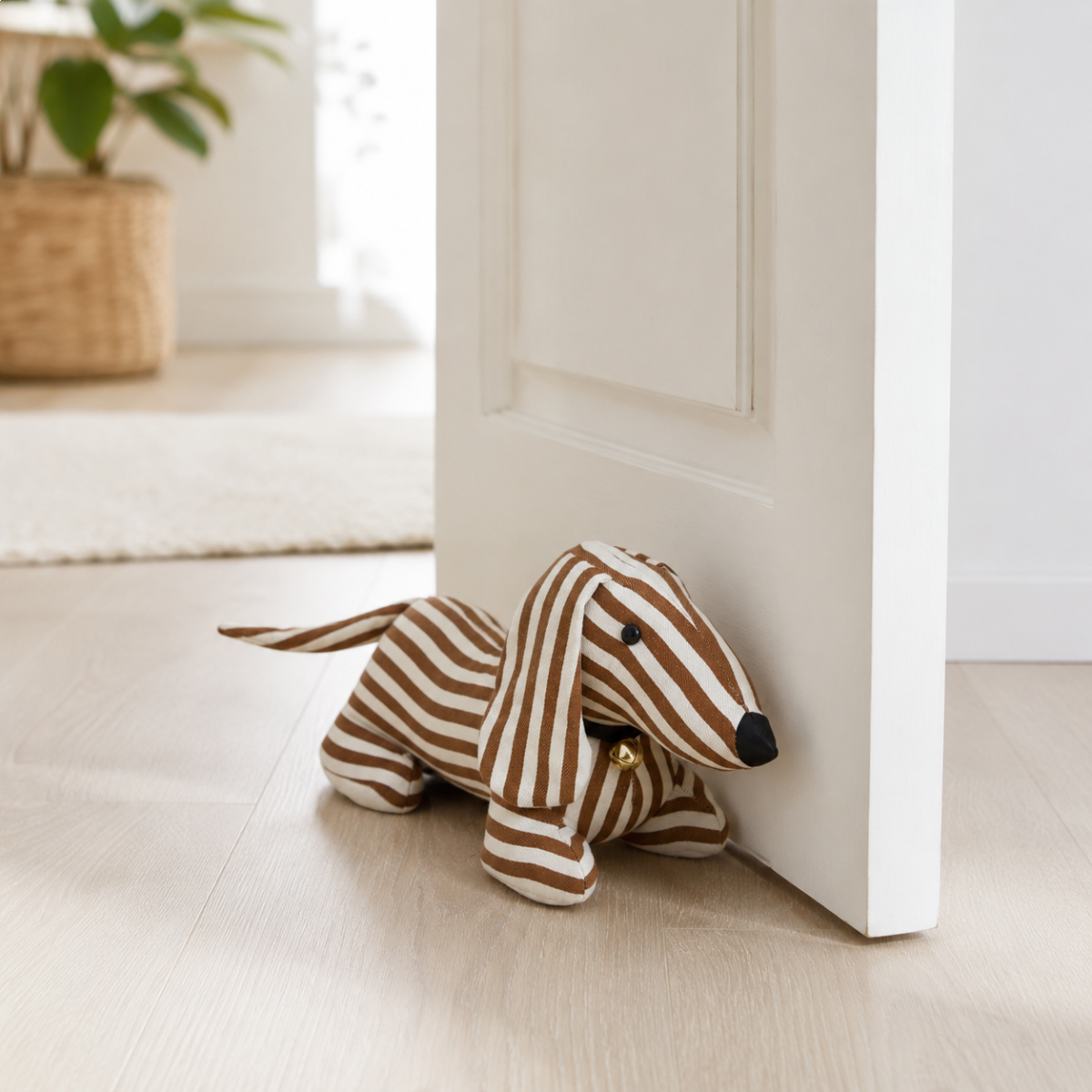 Stripy Dachy Dog Doorstopper Brown