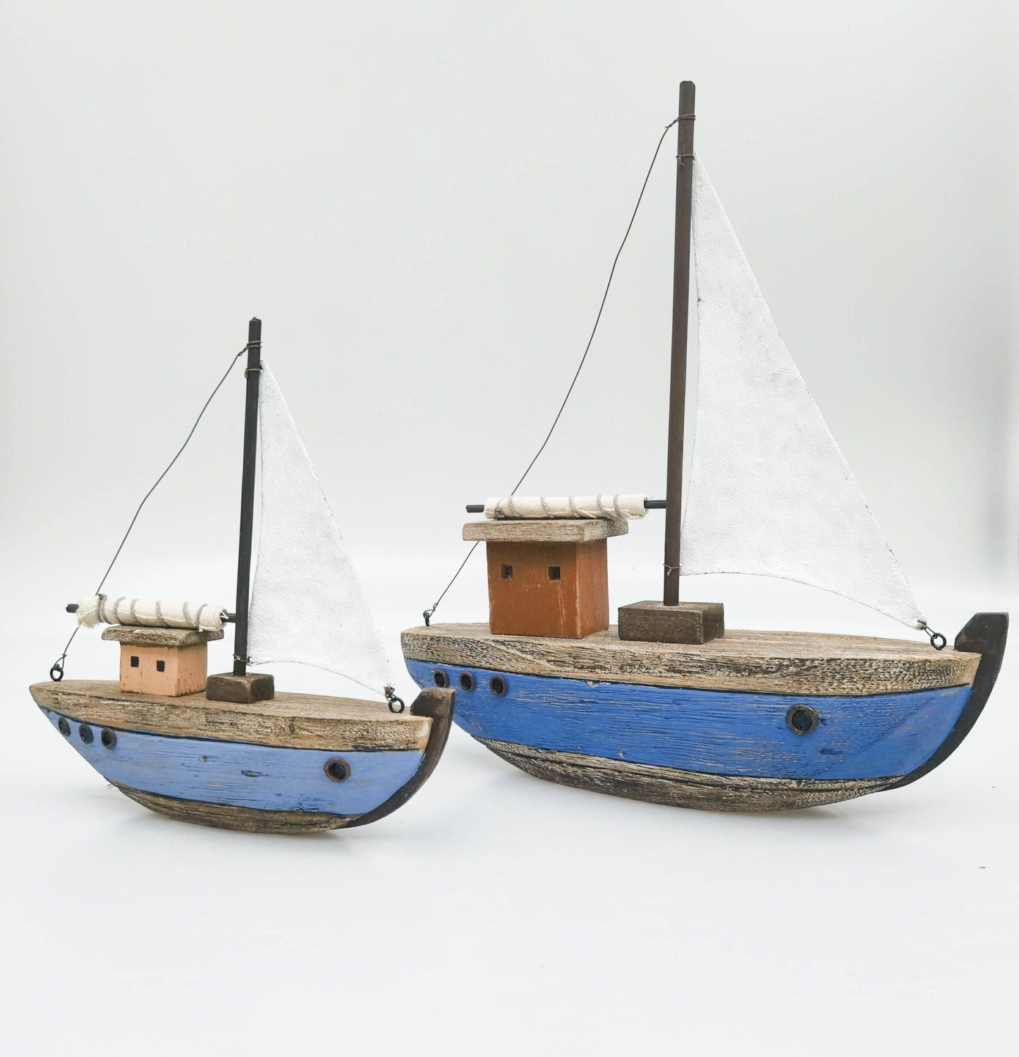 Drift Boat Table Ornament Blue & Natural